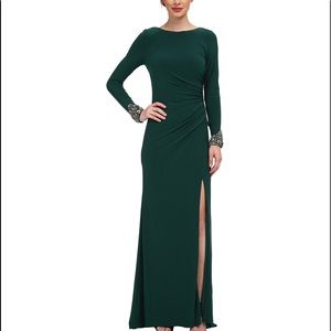 Eliza J Women's Green Long Beaded Sleeve Ity Gown With Ruching - R
